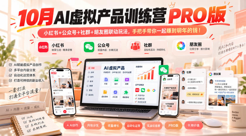 10月AI虚拟产品训练营PRO版,小红书+公众号+社群+朋友圈联动玩法,手把手带你一起赚到明年的钱!(更新1024)-独家科技资源网