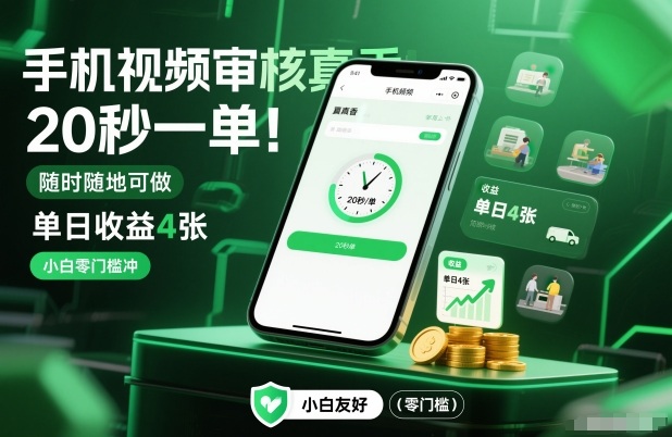 手机视频审核真香！20秒一单，随时随地可做，单日收益4张，小白零门槛冲【揭秘】-独家科技资源网