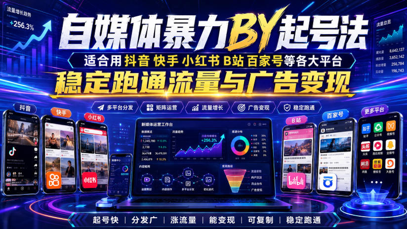 自媒体暴力搬运起号法，适合用抖音快手小红书B站百家号等各大平台，稳定跑通流量与广告变现-独家科技资源网
