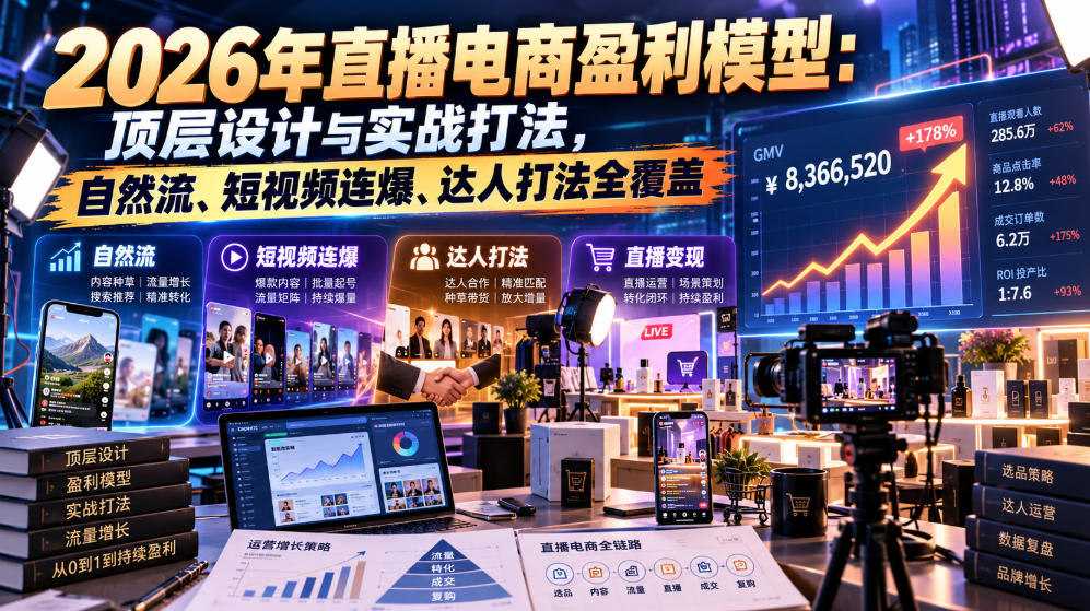 2026年直播电商盈利模型:顶层设计与实战打法,自然流、短视频连爆、达人打法全覆盖-独家科技资源网