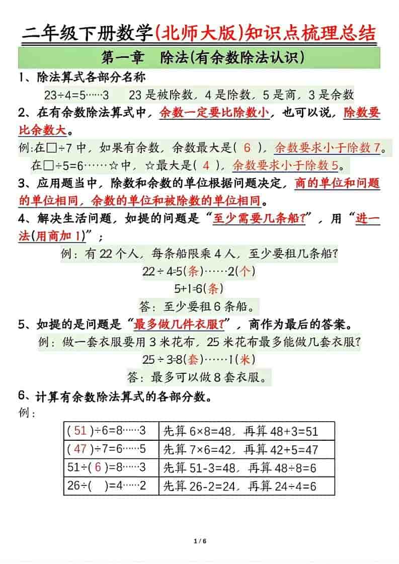 二年级下数学知识点梳理总结《北师版》-独家科技资源网