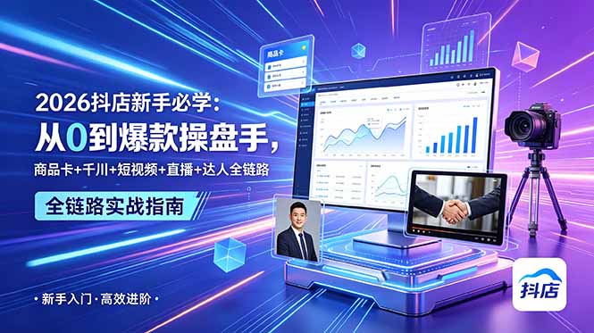 2026抖店新手必学：从0到爆款操盘手，商品卡+千川+短视频+直播+达人全链路-独家科技资源网