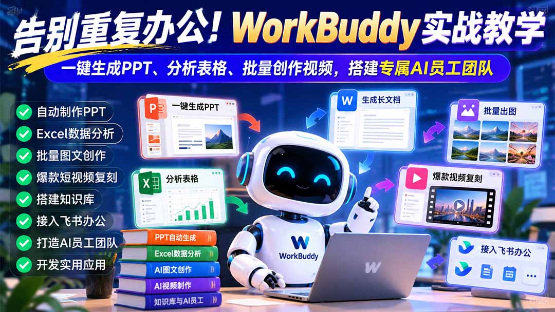 告别重复办公!WorkBuddy实战教学:一键生成PPT、分析表格、批量创作视频,搭建专属AI员工团队-独家科技资源网