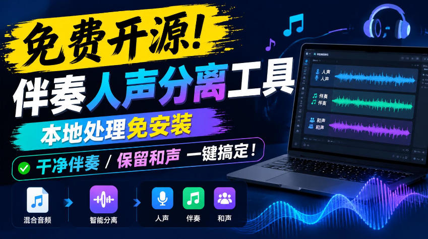 免费开源！伴奏人声分离工具，本地处理免安装，干净伴奏，保留和声一键搞定！-独家科技资源网