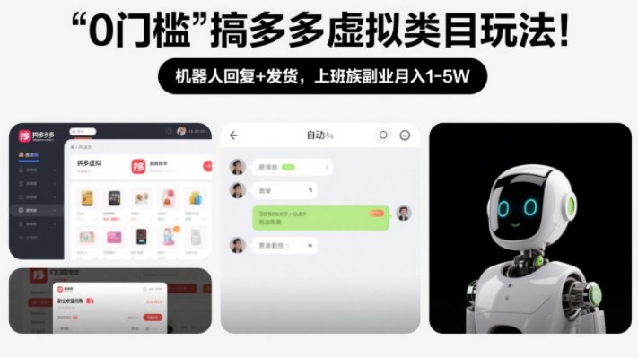 0门槛搞多多虚拟类目玩法！机器人回复+发货，上班族副业月入1-5W【揭秘】-独家科技资源网