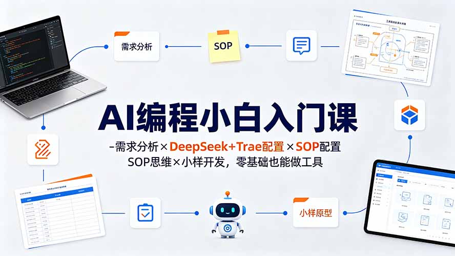AI编程小白入门课-需求分析×DeepSeek+Trae配置×SOP思维×小样开发,零基础也能做工具-独家科技资源网