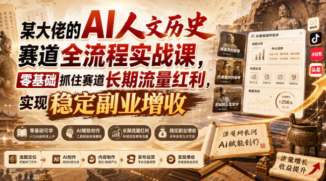 某大佬的AI人文历史赛道全流程实战课,零基础抓住赛道长期流量红利,实现稳定副业增收-独家科技资源网