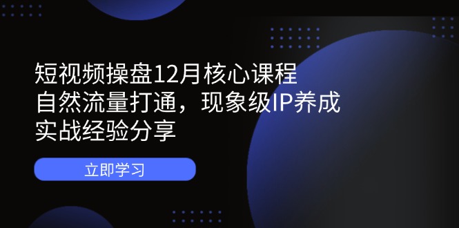 短视频操盘12月核心课程：自然流量打通，现象级IP养成，实战经验分享-独家科技资源网