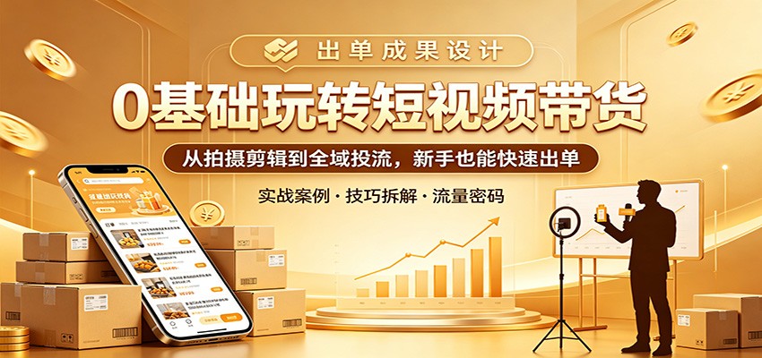 0基础玩转短视频带货：从拍摄剪辑到全域投流，新手也能快速出单-独家科技资源网