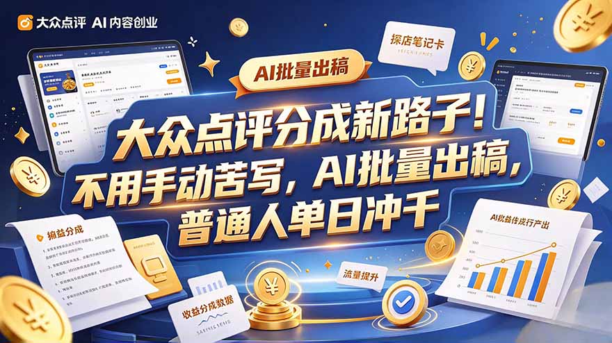 大众点评副业新玩法，工具提效解放双手，批量做笔记，单日可破千-独家科技资源网