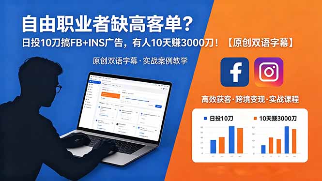 自由职业者缺高客单?日投 10 刀搞 FB+INS 广告,有人 10 天赚 3000 刀!【原创双语字幕】-独家科技资源网