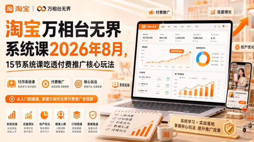淘宝万相台无界系统课2026年8月，15节系统课吃透付费推广核心玩法-独家科技资源网
