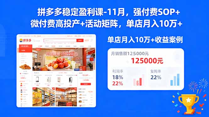 拼多多稳定盈利课-11月,强付费SOP+微付费高投产+活动矩阵,单店月入10w+-独家科技资源网
