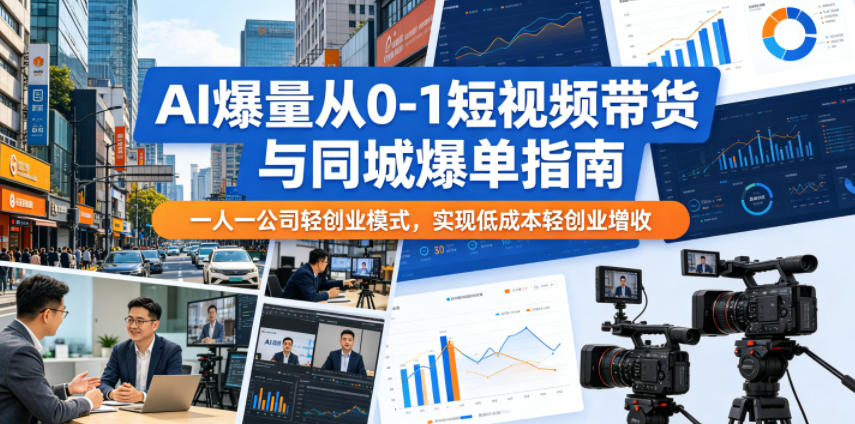 AI爆量从0-1短视频带货与同城爆单指南，一人一公司轻创业模式，实现低成本轻创业增收-独家科技资源网