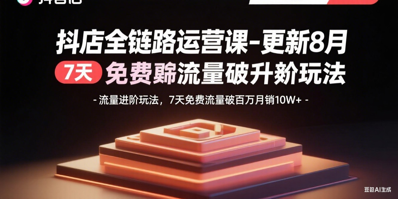 抖店全链路运营课-更新8月：流量进阶玩法，7天免费流量破百万月销10W+-独家科技资源网