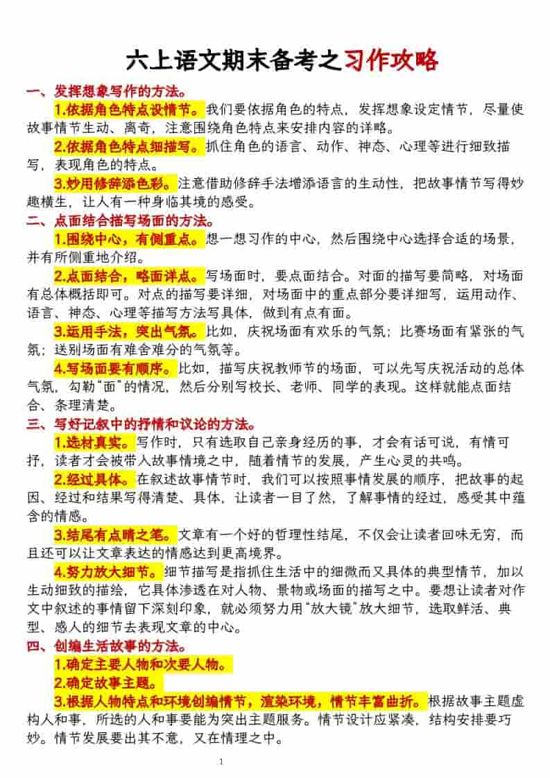 六上语文期末备考之习作攻略-独家科技资源网