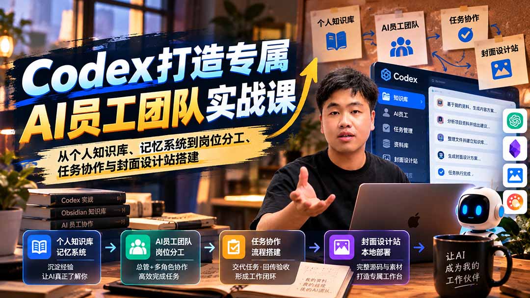 【无水印】Codex打造专属AI员工团队实战课:从个人知识库、记忆系统到岗位分工、任务协作与封面设计站搭建-独家科技资源网