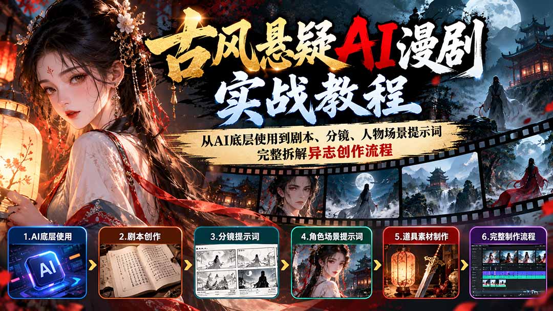 古风悬疑AI漫剧实战教程:从AI底层使用到剧本、分镜、人物场景提示词,完整拆解异志创作流程-独家科技资源网
