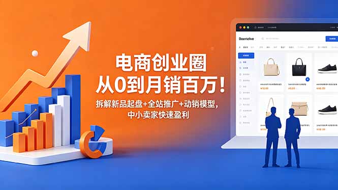 电商创业圈从0到月销百万!拆解新品起盘+全站推广+动销模型,中小卖家快速盈利-独家科技资源网