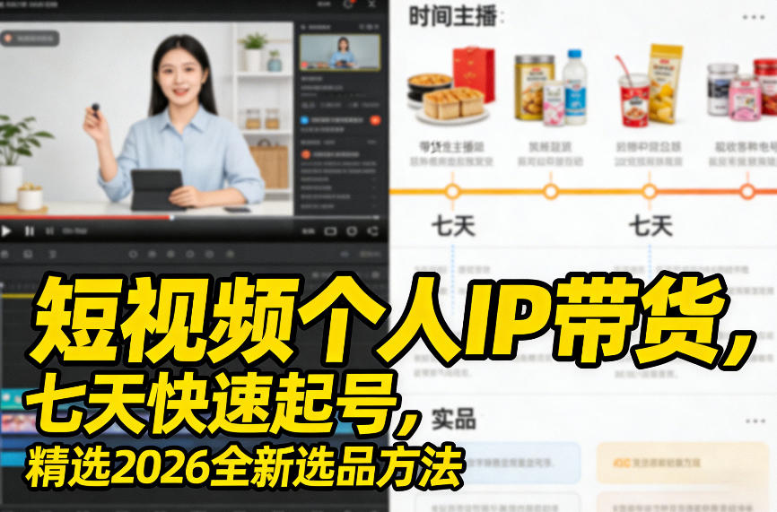 短视频个人IP带货，七天快速起号，精选2026全新选品方法-独家科技资源网
