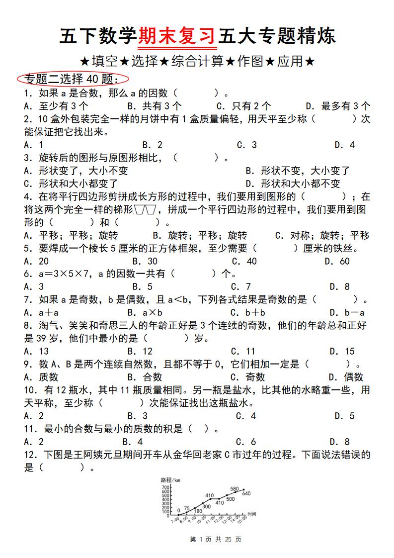 五下数学【期末复习五大专题精炼（专题二：选择）】-独家科技资源网