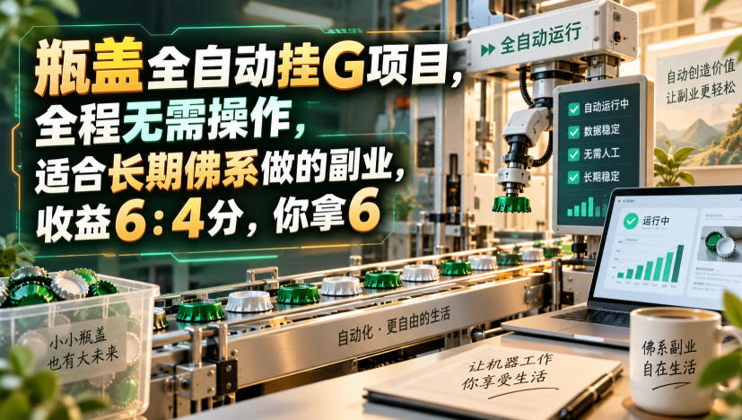 瓶盖全自动挂G项目，全程无需操作，适合长期佛系做的副业，收益6：4分，你拿6【揭秘】-独家科技资源网