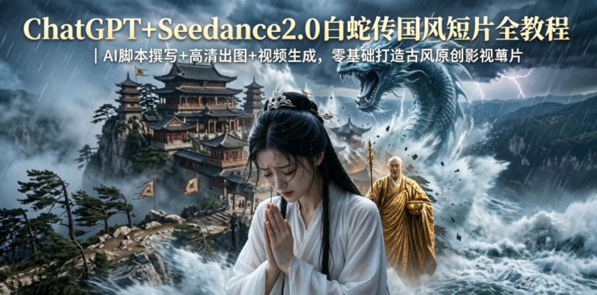 ChatGPT+Seedance2.0白蛇传国风短片全教程｜AI脚本撰写+高清出图+视频生成，零基础打造古风原创影视短片-独家科技资源网