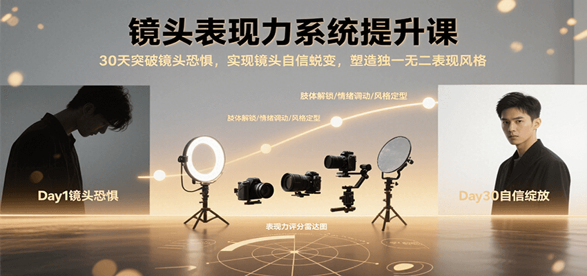 镜头表现力系统提升课，30天突破镜头恐惧实现自信蜕变，塑造独一无二表现风格-独家科技资源网