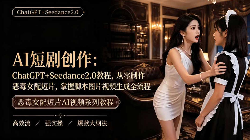 AI短剧从零创作实战课｜ChatGPT脚本撰写+Seedance2.0视频生成，恶毒女配短剧全流程教程-独家科技资源网