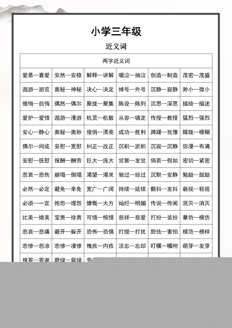 三上语文近义词和反义词汇总-独家科技资源网