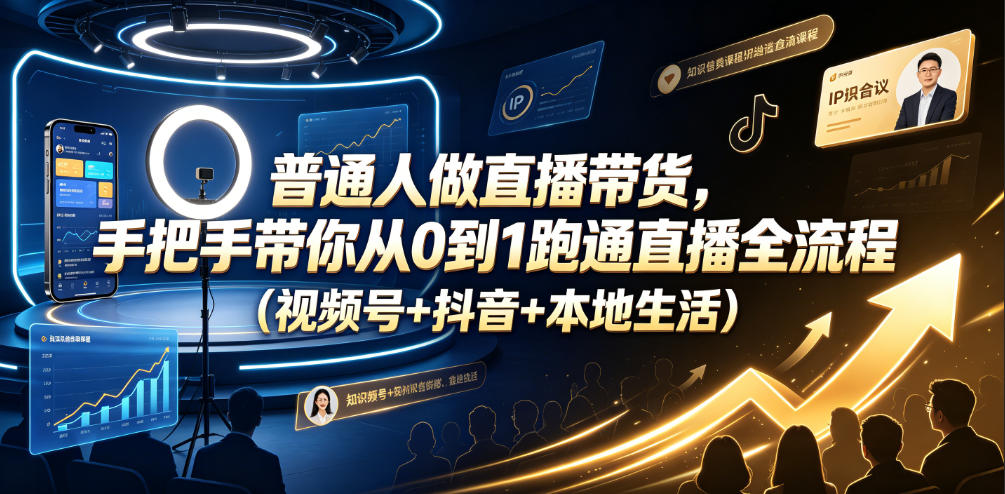 普通人做直播带货，手把手带你从0到1跑通直播全流程(视频号+抖音+本地生活)-独家科技资源网