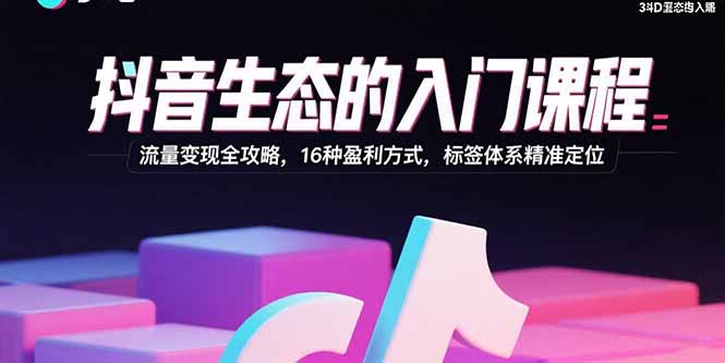 抖音生态的入门课程：流量变现全攻略，16种盈利方式，标签体系精准定位-独家科技资源网