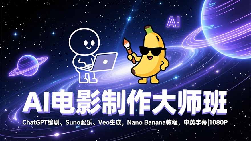 AI电影制作大师班：ChatGPT编剧、Suno配乐、Veo生成，Nano Banana教程，中英字幕|1080P-独家科技资源网