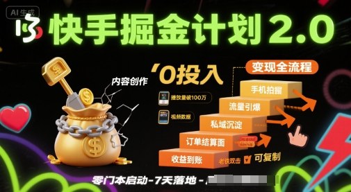 快手掘金计划2.0，快手电商变现全流程，简单可复制，0投入-独家科技资源网