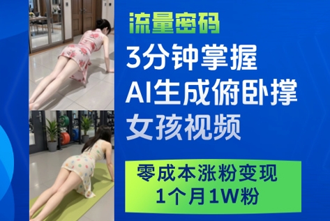 3分钟掌握AI生成俯卧撑女孩视频，零成本涨粉变现，1个月1W粉-独家科技资源网