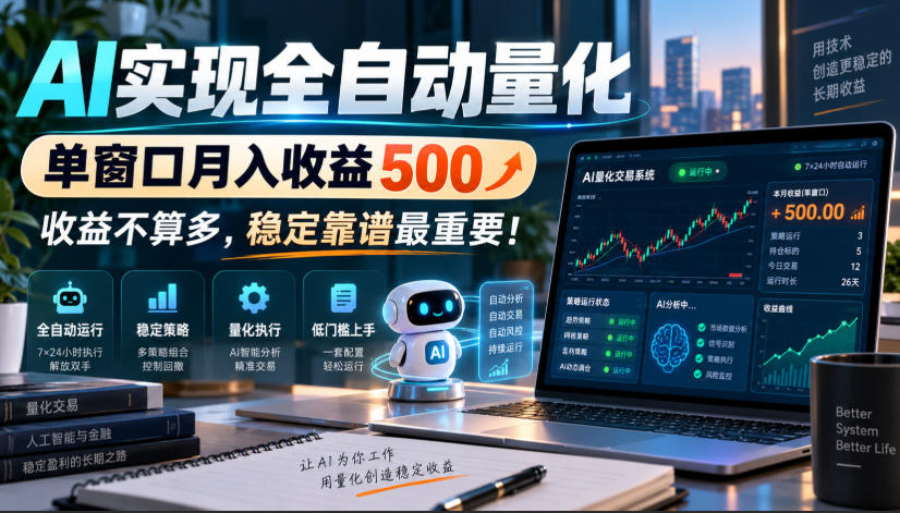 AI实现全自动量化，单窗口月入收益500，收益不算多，稳定靠谱最重要！【揭秘】-独家科技资源网