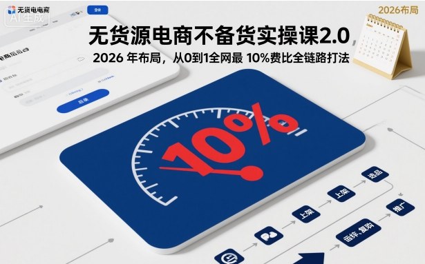 无货源电商不备货实操课2.0，2026年布局，从0到1全网最低10%费比全链路打法【更新26年5月】-独家科技资源网