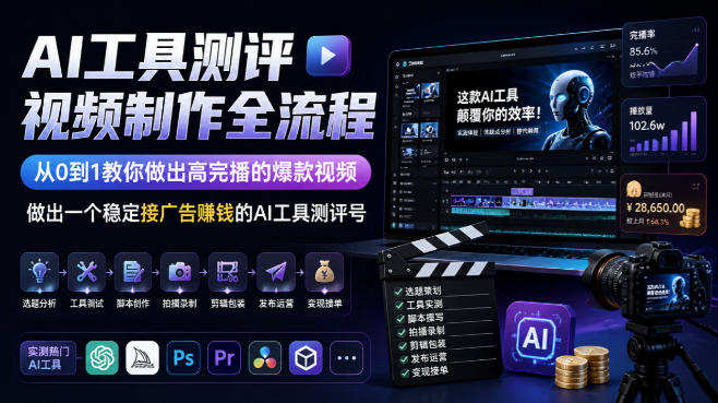 AI工具测评视频制作全流程，从0到1教你做出高完播的爆款视频，做出一个稳定接广告賺钱的AI工具测评号-独家科技资源网