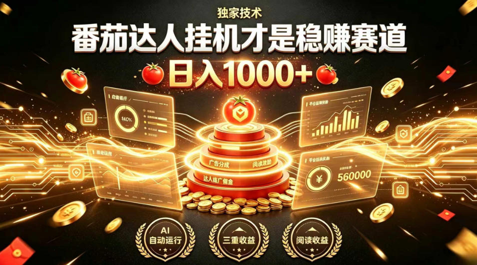 别再瞎找副业!番茄达人挂G才是稳賺赛道,日入1000+,全程傻瓜式操作,可矩阵放大【揭秘】-独家科技资源网