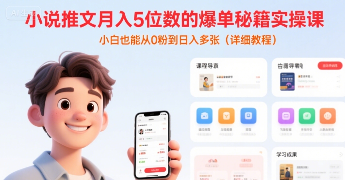 小说推文月入5位数的爆单秘籍实操课，，小白也能从0粉到日入多张(详细教程)-独家科技资源网