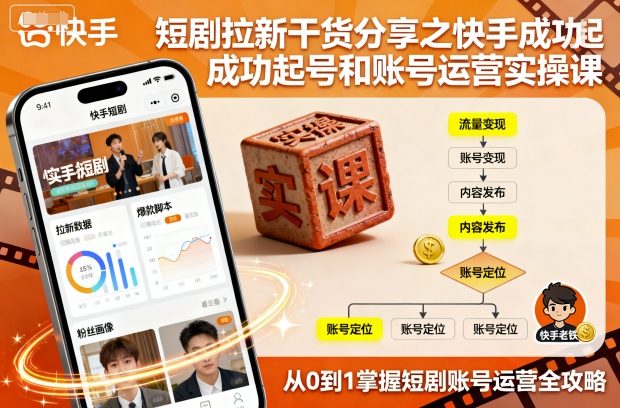 短剧拉新干货分享之快手成功起号和账号运营实操课-独家科技资源网