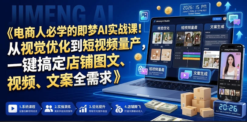 电商人必学的即梦AI实战课！从视觉优化到短视频量产，一键搞定店铺图文、视频、文案全需求-独家科技资源网
