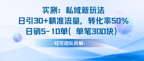 实测私域新玩法日引30加精准流量转化率50%日销5-10单每笔3张-独家科技资源网