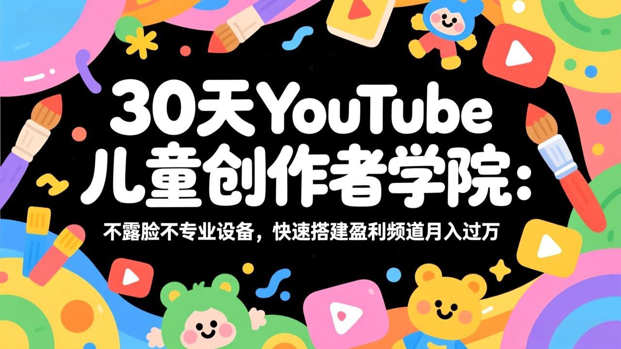 30天YouTube儿童创作者学院：不露脸不专业设备，快速搭建盈利频道月入过万-独家科技资源网