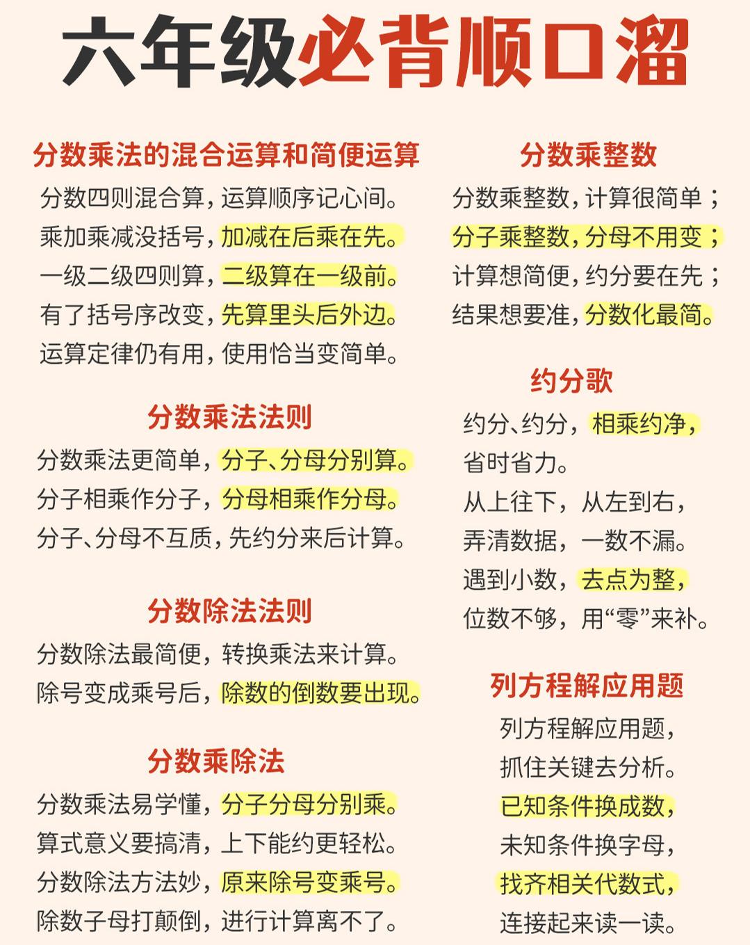 六年级下数学1-6年级必备顺口溜-独家科技资源网