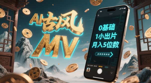 AI一键生成古风音乐MV，0剪辑基础1小时出片，多种变现渠道，一部手机月入5位数-独家科技资源网