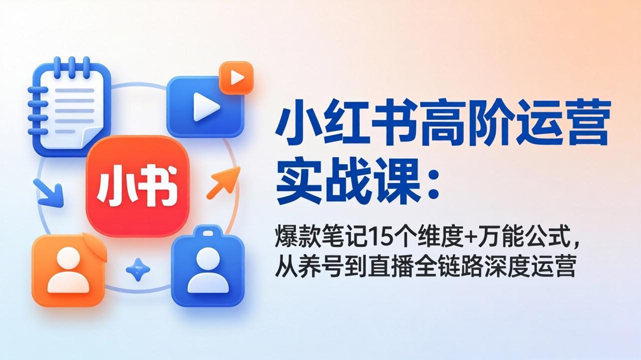 小红书高阶运营实战课：爆款笔记15个维度+万能公式，从养号到直播全链路深度运营-独家科技资源网