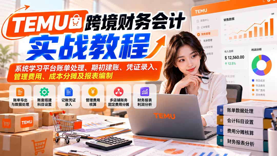 TEMU跨境财务会计实战教程：系统学习平台账单处理、期初建账、凭证录入、管理费用、成本分摊及报表编制-独家科技资源网