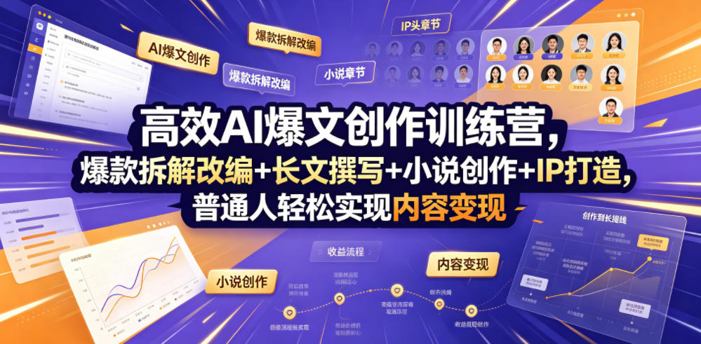 高效AI爆文创作训练营，爆款拆解改编+长文撰写+小说创作+IP打造，普通人轻松实现内容变现-独家科技资源网