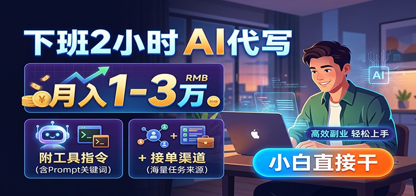 下班2小时AI代写，月入1-3万，附工具指令+接单渠道，小白直接干-独家科技资源网